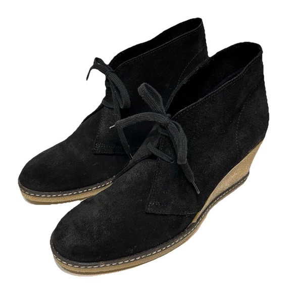 J. Crew Macalister Wedge Ankle Booties 10 Black‎ Suede Leather Lace Up Boots - Picture 1 of 13